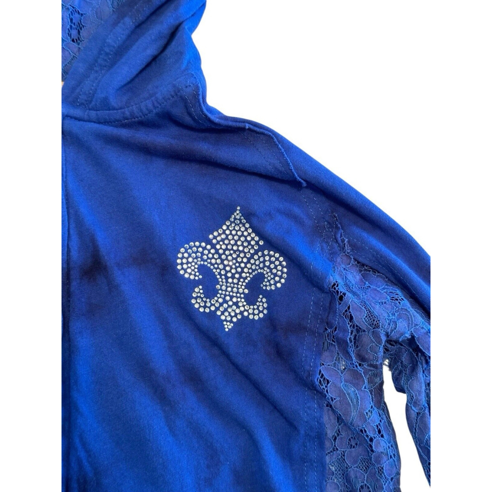 Cowgirl Legend Distressed Lace Hoodie Zip Jacket Womens Large Blue Lightweight - Picture 16 of 16